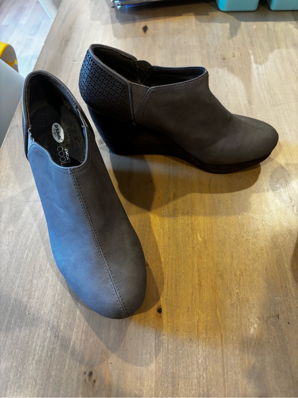 Dr. Scholl's Gray Perforated Back Wedge Booties